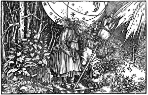 Old woman (witch or fairy) spinning, 1547. Artist: Hans Holbein the Younger Old woman (witch or fairy) spinning, 1547. Artist: Hans Holbein the Younger