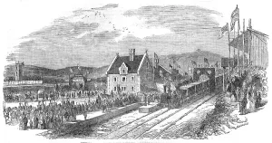 Arrival of the Train at Barnstaple, 1854 Print