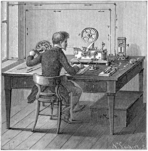 American Innovation History Prints: Operator receiving a message in Morse code on an electric printing telegraph, 1887