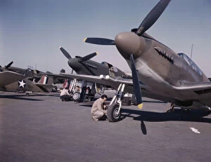 Alfred Palmer Collection: P-51 ('Mustang') fighter planes being prep... North American Aviation, Inc, Inglewood, Calif. 1942