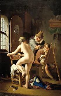Framed Print : Print of a painter and his female model