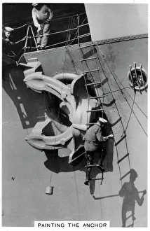 Painting the anchor of the aircraft carrier HMS Courageous, 1937 Painting the anchor of the aircraft carrier HMS Courageous, 1937