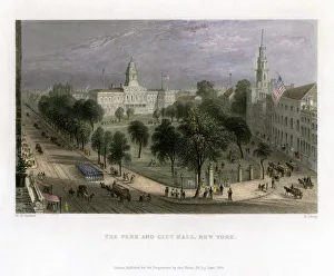 The Park and City Hall, New York, USA, 1838.Artist: S Lacey The Park and City Hall, New York, USA, 1838.Artist: S Lacey