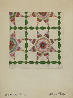 Vintage Floral Patterns Prints: Patchwork Quilt, c. 1937. Creator: Gladys Phillips
