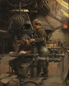 Industrial Revolution Art Prints: Un Patron (The lesson of the Apprentice), 1888. Creator: Buland, Jean-Eugène (1852-1926)