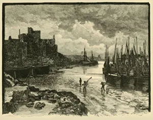 Fishing Boats At Low Tide Prints: Peel Castle, 1898. Creator: Unknown