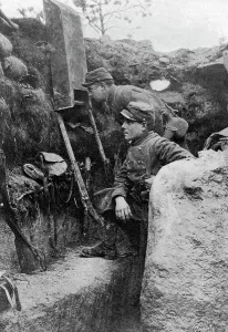 The periscope in use in a French trench, First World War, 1914-1918, (c1920). Artist: Sphere The periscope in use in a French trench, First World War, 1914-1918, (c1920). Artist: Sphere