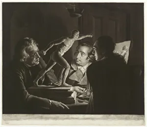 British Art Heritage Prints: Three Persons Viewing the Gladiator by Candlelight, 1769. Creator: William Pether