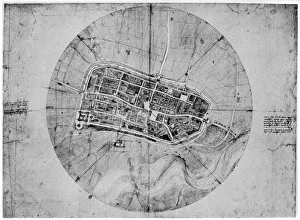Plan of Imola, Italy, c1502 (1954). Artist: Leonardo da Vinci Plan of Imola, Italy, c1502 (1954). Artist: Leonardo da Vinci