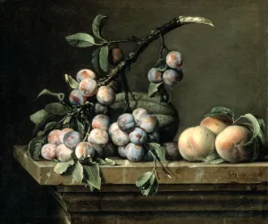 Plums, Melon and Peaches, c1630-1680. Artist: Pierre Dupuis Plums, Melon and Peaches, c1630-1680. Artist: Pierre Dupuis