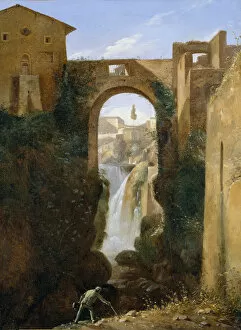 Aniene River Collection: Ponte San Rocco and Waterfalls, Tivoli, ca. 1810-20. Creator: Francois-Marius Granet