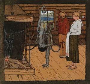 Hugo Simberg's Print, The Poor Devil by the Fire; The Devil by the Pot
