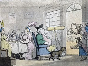 A portly gentleman looking through a telescope, 19th century A portly gentleman looking through a telescope, 19th century