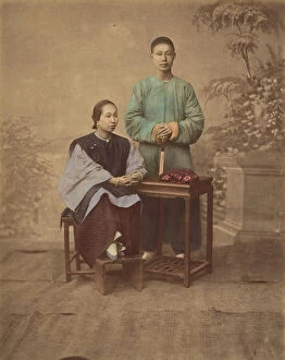 Albumen Silver Print From Glass Negative With Applied Colour Collection: [Portrait of a Chinese Couple], 1870s. Creator: Unknown