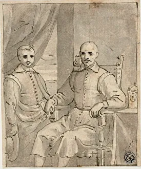 Christian Depiction In Art Prints: Portrait of a Seated Ecclesiastic and a Standing Boy, c.1610. Creator: Bernardo Castello
