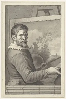 Art Studio Setup Prints: Portrait of an unknown painter at his easel, 1700-1800. Creator: Anon