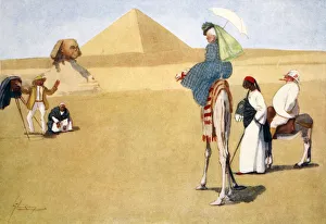 Egyptian Archaeological Site Prints: Posing at the Pyramids, 1908. Artist: Lance Thackeray