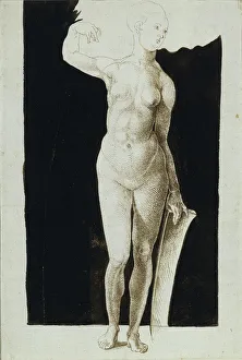 German Fine Art Images Prints: Proportion study of female nude with a shield, 1500. Artist: Durer, Albrecht (1471-1528)