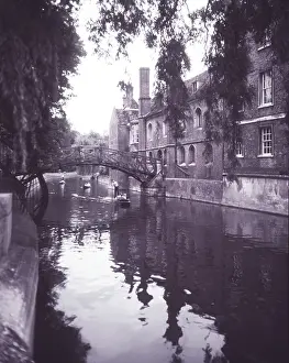 Cambridge Punting Prints: Punting on The Backs at Cambridge, c1955
