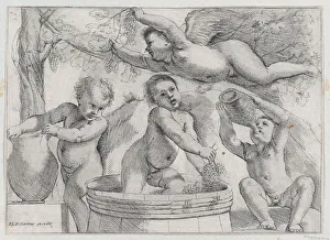 Framed Print : Four Putti Making and Drinking Wine Print Framed Print : Four Putti Making and Drinking Wine Print