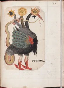 Print of a serpent from the Alchemical and Rosicrucian Compendium, ca 1760
