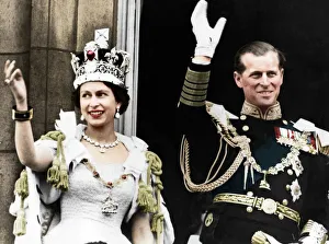 Queen Elizabeth II and the Duke of Edinburgh on their coronation day, Buckingham Palace, 1953 Queen Elizabeth II and the Duke of Edinburgh on their coronation day, Buckingham Palace, 1953