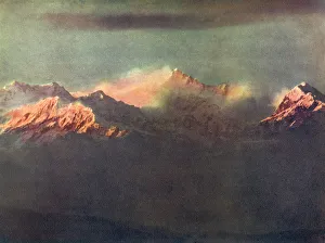 Colourful Indian Landscapes Prints: Last Rays of Light on Kinchenjunga, c1910
