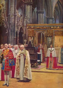 British Monarch Portrait Prints: The Recognition: The King Stands Before the Assembly, presented by the Archbishop, 1937