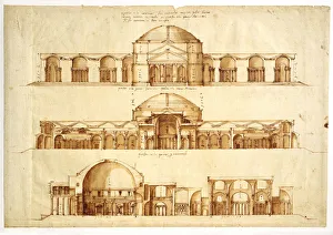 Prints of Reconstruction project of the Baths of Agrippa, Rome, c. 1550. Found in the collection of RIBA British Architectural Library Andrea Palladio Prints: Palladio's Reconstruction of Baths of Agrippa Print, 1550