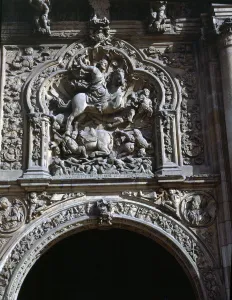 Relief of Santiago Matamoros which heads the facade of the San Marcos Inn in Leon Relief of Santiago Matamoros which heads the facade of the San Marcos Inn in Leon