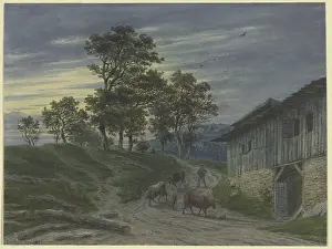 Heritage Art Gallery Prints: Return of the herd to the stable in the evening, 1853. Creator: Jakob Maurer