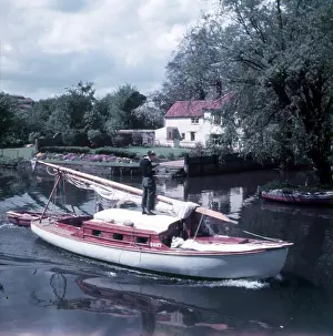 Prints of River craft on the Wensum, near Pulls Ferry, Norwich, Norfolk, c1955 Norwich Prints: River Craft Print on the Wensum near Pulls Ferry