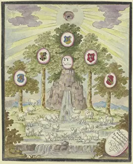Allegorical Artwork Prints: Rock spring beneath a group of trees. Creator: Johann Esaias Nilson