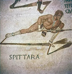 Roman Mosaic of Performer killing leopards in Spectacle, Tunisia, 3rd century Roman Mosaic of Performer killing leopards in Spectacle, Tunisia, 3rd century