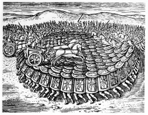Roman soldiers making a tortoise with their shields, 1605 Roman soldiers making a tortoise with their shields, 1605