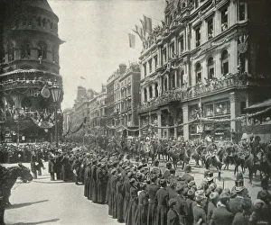 Victorian Era Military Prints: The Royal Procession: Passing the Eastern End of Cheapside, London, 1897. Artist