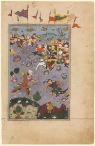 Rustam Meets Ashkabus, from a Shah-nama Print, c. 1590-1600