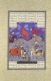 Abu Ol Qasem Mansur Collection: Rustam Slays Isfandiyar, Folio 466r from the Shahnama (Book of Kings)... ca. 1525-30