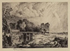 Black And White Landscape Painting Prints: A Rustic Bridge, 1879. Creator: Thomas Moran