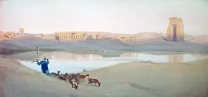 Sacred Lake, Karnak, Egypt, c1900. Artist: Robert Talbot Kelly Sacred Lake, Karnak, Egypt, c1900. Artist: Robert Talbot Kelly