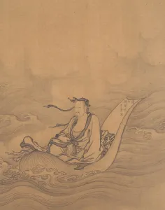 Sage Floating on Lotus Leaf Print, Ming or Qing Dynasty