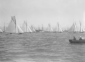 Sailing yachts cross start line. Creator: Kirk & Sons of Cowes Sailing yachts cross start line. Creator: Kirk & Sons of Cowes