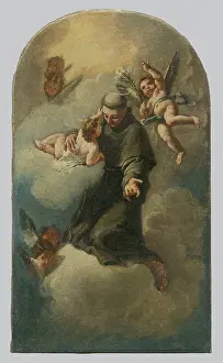 Eighteenth Century Oil Paintings Prints: Saint Anthony on a Cloud Surrounded by Angels, 1770-1800. Creator: Unknown