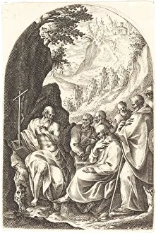 Desert Landscape Painting Prints: Saint Jerome Instructing his Disciples in the Desert, 1608 / 1611. Creator: Jacques Callot