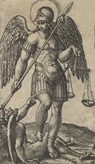 Saint Michael holding scales and a lance, a demon beneath him, from the series P..., ca Saint Michael holding scales and a lance, a demon beneath him, from the series P..., ca