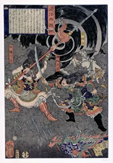 Samurai fighting against monkeys, 19th century Samurai fighting against monkeys, 19th century