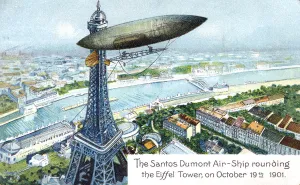 The Santos Dumont Air-ship rounding the Eiffel Tower, on October 19th 1901, (c1910) The Santos Dumont Air-ship rounding the Eiffel Tower, on October 19th 1901, (c1910)