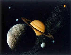 Saturnian System from Voyager 1, c1980s. Creator: NASA Saturnian System from Voyager 1, c1980s. Creator: NASA