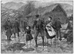 Scene at an Irish eviction in County Kerry, 1887. Artist: P Naumann Scene at an Irish eviction in County Kerry, 1887. Artist: P Naumann