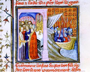 Two scenes from the Chronique de St Denis, late 14th century Two scenes from the Chronique de St Denis, late 14th century